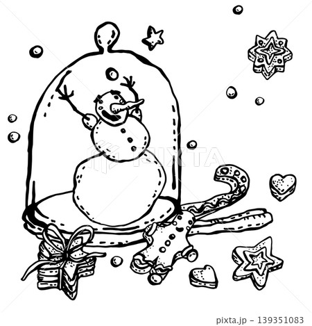 A cheerful snowman under a glass cap A cheerful snowman under a glass cap 139351083