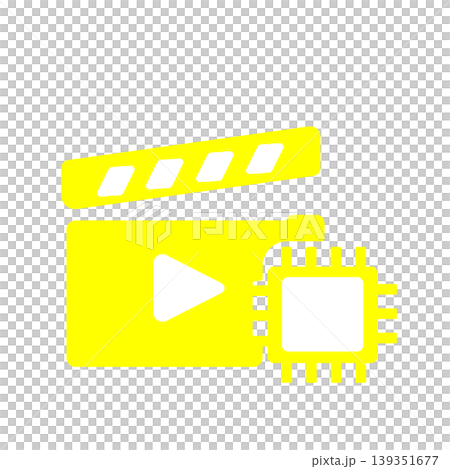 動画編集や映像解析を人工知能で行うイメージのデジタルアイコン（黄色） 139351677