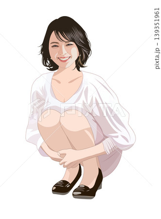 しゃがむ笑顔の四十代女性イラスト しゃがむ笑顔の四十代女性イラスト 139351961