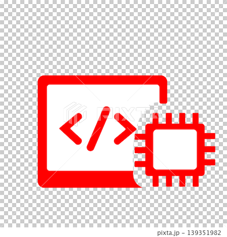 AIによるコード生成やプログラミング開発アイコン（赤） 139351982