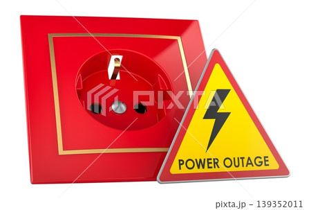 Power outage warning sign with red electrical outlet, 3d rendering 139352011