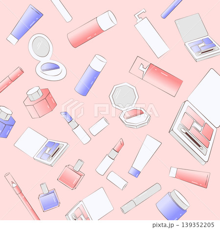 化粧品、スキンケア用品を詰め合わせた背景イラスト　ピンク色メイン 139352205