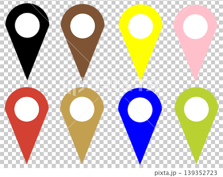 カラフルな8色のマップピンアイコンセットのイラスト 139352723