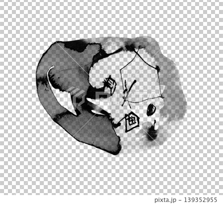 【背景透過】抽象的な家を描いた水墨画 139352955