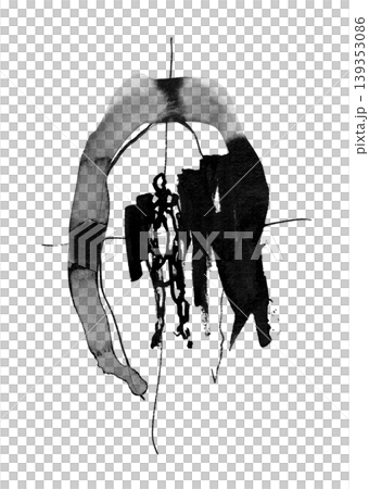這幅單色插畫作品運用毛筆和竹筆，透過水墨暈染、線條和陰影，營造出透過十字準星捕捉人物的效果。 139353086