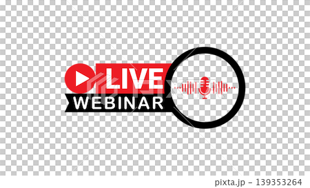Live Webinar Badge With Microphone Icon and Audio Waveform for Online Presentations Live Webinar Badge With Microphone Icon and Audio Waveform for Online Presentations 139353264