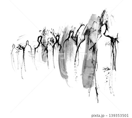 筆と竹ペンの勢いと墨の滲みと掠れを活かして、人々を描いた和モダンなイラスト素材 139353501