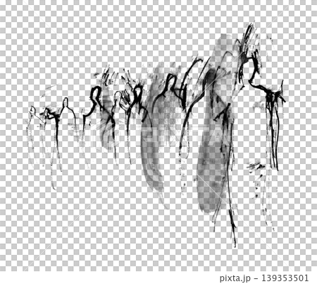 筆と竹ペンの勢いと墨の滲みと掠れを活かして、人々を描いた和モダンなイラスト素材 139353501