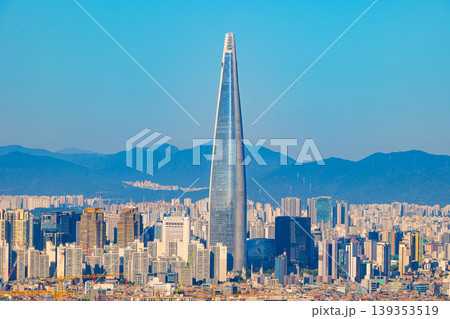 Seoul, South Korea - Oct. 17, 2021 : Panoramic view of Seoul cityscape featuring the landmark skyscraper and urban architecture 139353519