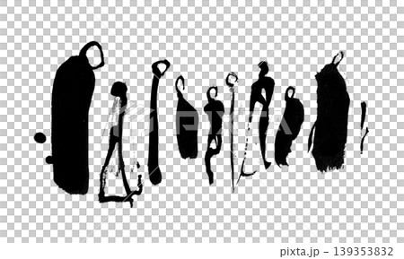 【背景透過】複数の抽象的な人物のミニマルな水墨画セット 139353832