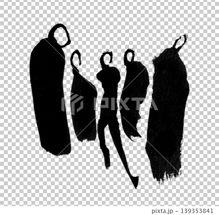 [Transparent Background] Minimalist ink painting of five abstract figures 139353841