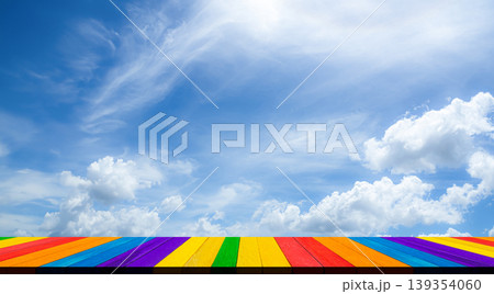 Background Nature Happy pride month LGBT Studio Sky Pastel Space Scene Empy Table , Blue Sky Abstract Freedom Banner event Template Happy Celebration Poster Rainbow Colorful. Background Nature Happy pride month LGBT Studio Sky Pastel Space Scene Empy Table , Blue Sky Abstract Freedom Banner event Template Happy Celebration Poster Rainbow Colorful. 139354060
