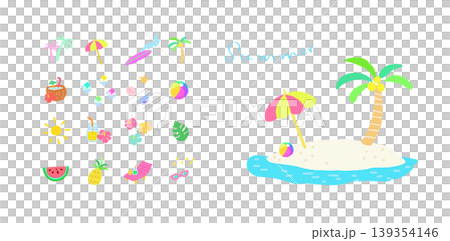 トロピカルな夏のアイテム　手描きイラストセット 139354146