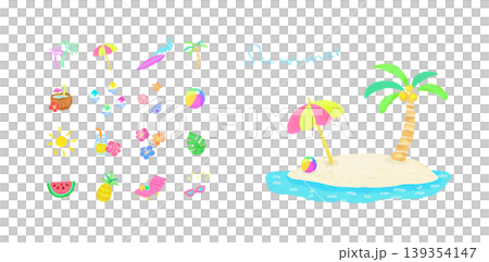 Tropical Summer Items: Watercolor Hand-Painted Illustration Set Tropical Summer Items: Watercolor Hand-Painted Illustration Set 139354147