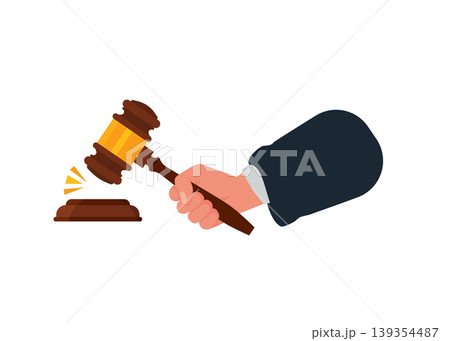 Judge hands hold a gavel, symbolising the integrity of the judicial system, vector stock illustration. Judge hands hold a gavel, symbolising the integrity of the judicial system, vector stock illustration. 139354487