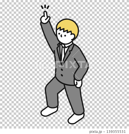 アイソメトリックイラスト:人差し指を上に指すスーツ男性 アイソメトリックイラスト:人差し指を上に指すスーツ男性 139355531