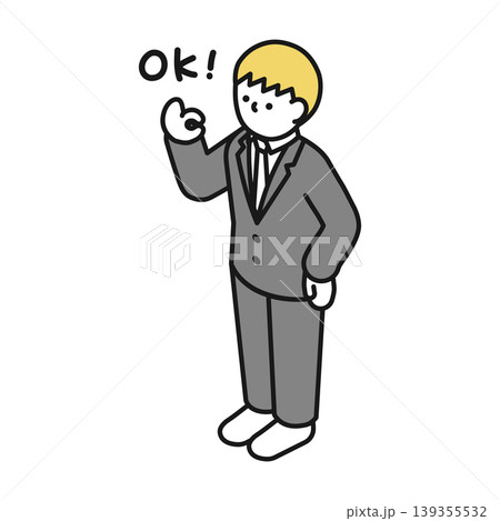 アイソメトリックイラスト:OKポーズをするスーツ男性 アイソメトリックイラスト:OKポーズをするスーツ男性 139355532