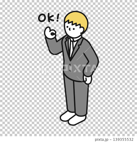 アイソメトリックイラスト:OKポーズをするスーツ男性 アイソメトリックイラスト:OKポーズをするスーツ男性 139355532