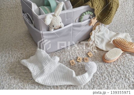 Baby care organizer with newborn essentials and accessories Baby care organizer with newborn essentials and accessories 139355971