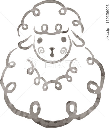 ひつじ　動物　イラスト　年賀2027　水墨画　墨絵　手描き　かわいい　スケッチ　イラスト素材 139356008
