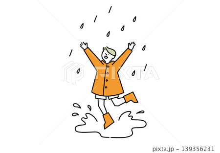 雨の中はしゃぐ子供 139356231