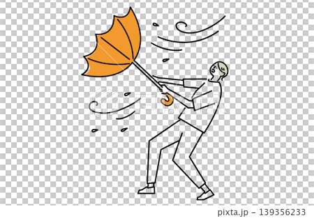 A woman's umbrella was turned inside out by strong winds. A woman's umbrella was turned inside out by strong winds. 139356233