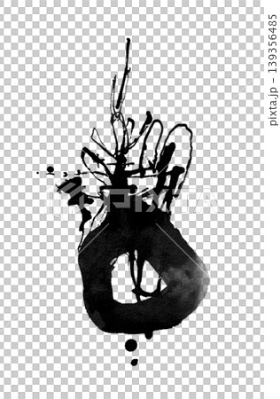 筆と竹ペンによる水墨の線と滲みと掠れで、垂直に伸びる芽吹きや炎を表現した抽象モノクロイラスト素材 筆と竹ペンによる水墨の線と滲みと掠れで、垂直に伸びる芽吹きや炎を表現した抽象モノクロイラスト素材 139356485