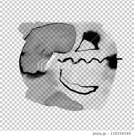 [Transparent Background] Abstract ink painting of a mountain, horizon, and boat that also resembles a face. 139356549