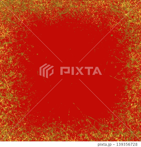 Texture background l centered on a vibrant crimson red background, framed with distressed border of metallic gold splatters and scratches. 139356728