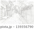 Peaceful Japanese narrow street alleyway with buildings and utility poles pencil sketch Peaceful Japanese narrow street alleyway with buildings and utility poles pencil sketch 139356790