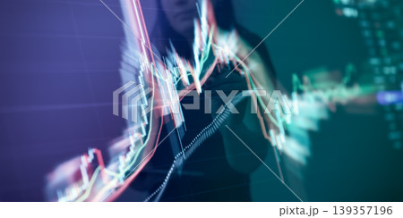 Blurred female figure using a smartphone behind an illuminated stock market chart overlay, representing mobile trading, investment analysis, financial volatility, and modern fintech technology. Blurred female figure using a smartphone behind an illuminated stock market chart overlay, representing mobile trading, investment analysis, financial volatility, and modern fintech technology. 139357196