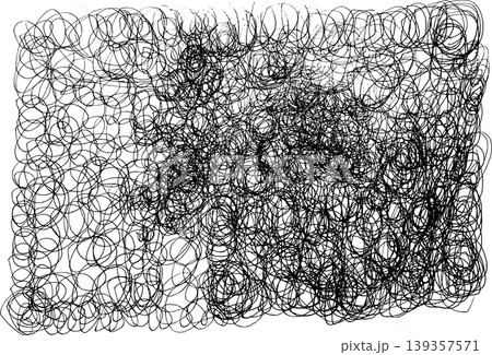 密集した渦巻く線が長方形のブロック状に絡み合う手描きモノクロ線画素材 139357571