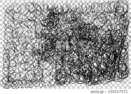 密集した渦巻く線が長方形のブロック状に絡み合う手描きモノクロ線画素材 139357571
