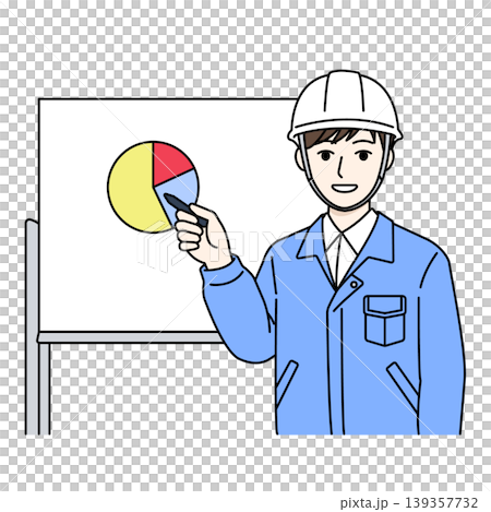 Worker, helmet, pointing, explanation, graph, whiteboard, illustration Worker, helmet, pointing, explanation, graph, whiteboard, illustration 139357732