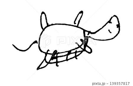 ペンで落書きのように描いた仰向けの亀のモノクロ線画イラスト素材 139357817