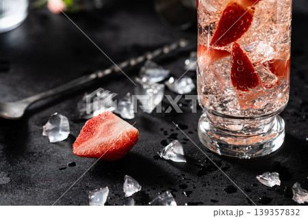 Fresh strawberry drink ice glass beverage Fresh strawberry drink ice glass beverage 139357832
