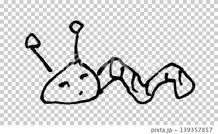【背景透過】顔のある尺取り虫のモノクロ線画 139357857