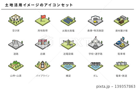 土地活用イメージのアイコンセット(カラー)、ベクター素材 土地活用イメージのアイコンセット(カラー)、ベクター素材 139357863