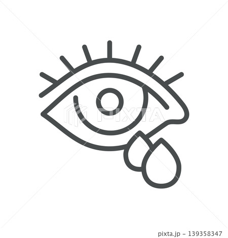 Watery eyes thin line icon for tearing, excessive tears and eye irritation. Editable stroke. Vector illustration. Watery eyes thin line icon for tearing, excessive tears and eye irritation. Editable stroke. Vector illustration. 139358347
