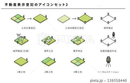 不動産表示登記のシンプルアイコンセット素材2（カラー）、ベクター 139358440