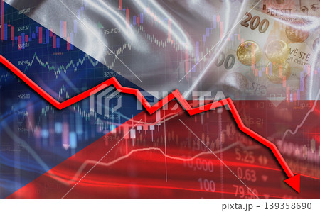 Czech Republic financial fall on economy market. Czech financial crisis on economic graph Czech Republic financial fall on economy market. Czech financial crisis on economic graph 139358690