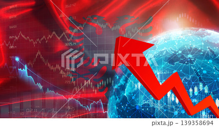 Global financial growth with Albania flag. Financial growth with Albania flag on economic background 139358694