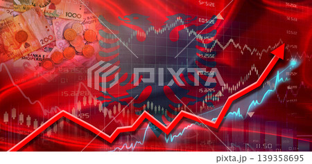 Albania financial growth on market graph. Albania economic growth on financial graph background 139358695