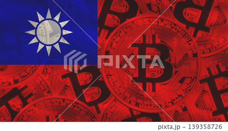 Taiwan flag with Bitcoins in the background. Investors in cryptocurrency and Blockchain Technology in Taiwan 139358726