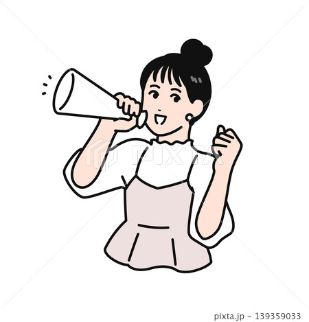 メガホンを持って応援するまとめ髪の若い女性のシンプルなベクターイラスト素材 メガホンを持って応援するまとめ髪の若い女性のシンプルなベクターイラスト素材 139359033