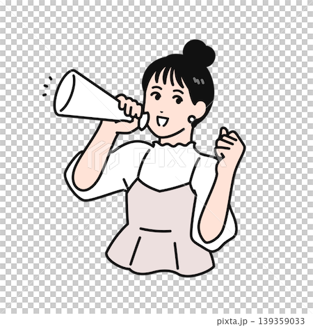 メガホンを持って応援するまとめ髪の若い女性のシンプルなベクターイラスト素材 メガホンを持って応援するまとめ髪の若い女性のシンプルなベクターイラスト素材 139359033