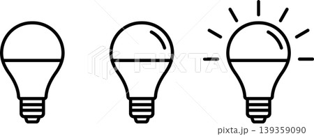 電球・電気・LED省エネのアイコンイラスト白黒 電球・電気・LED省エネのアイコンイラスト白黒 139359090