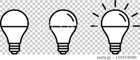 電球・電気・LED省エネのアイコンイラスト白黒 電球・電気・LED省エネのアイコンイラスト白黒 139359090