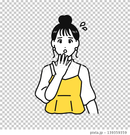 怯えるまとめ髪の若い女性のイラスト素材 139359359