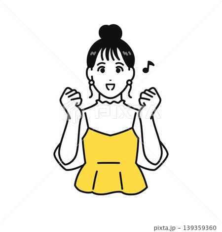 ガッツポーズをするまとめ髪の若い女性のイラスト素材 ガッツポーズをするまとめ髪の若い女性のイラスト素材 139359360